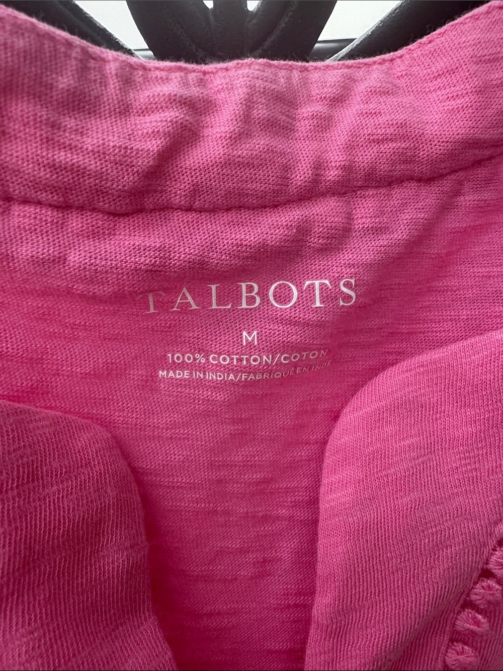 Talbots Hot Pink Short-Sleeve Trim Notch Neck Tee - Picture 2 of 4